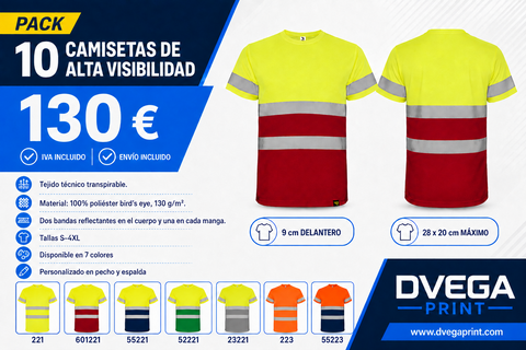 Pack 10 camisetas alta visibilidad HV9310