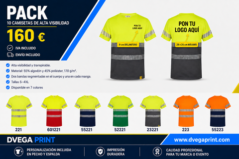 Pack 10 camisetas alta visibilidad HV9317
