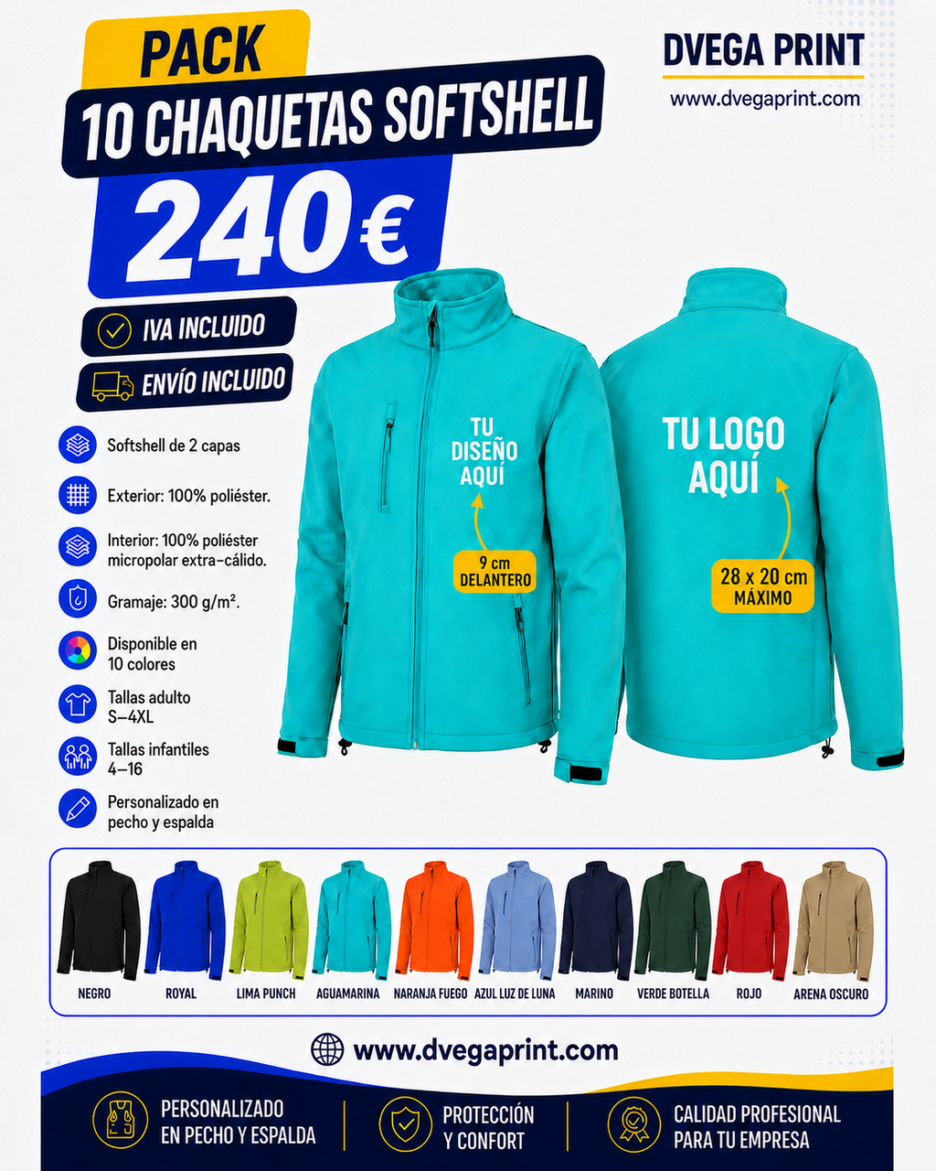 Pack 10 chaquetas softshell Nebraska SS6436