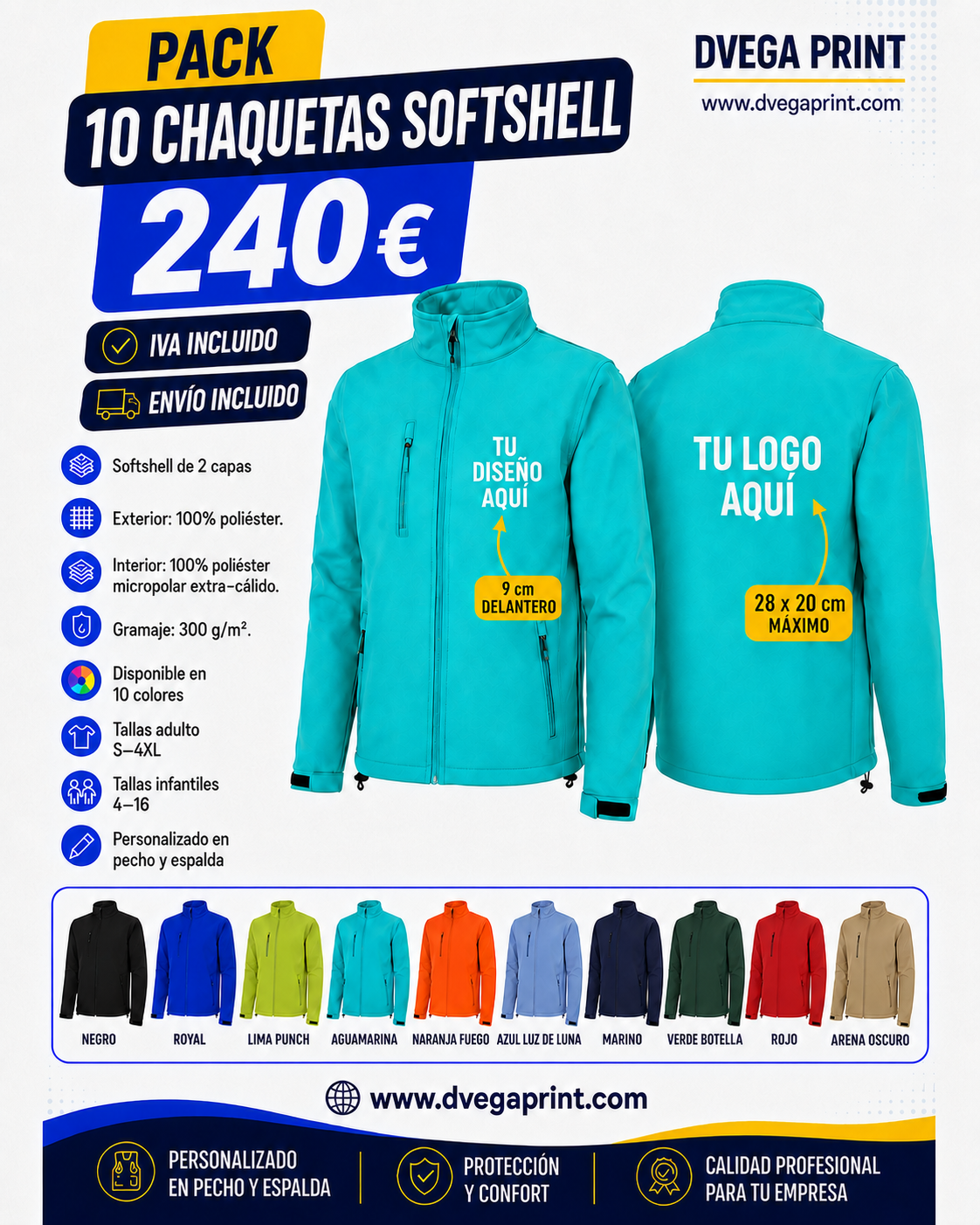 Pack 10 chaquetas softshell Nebraska SS6436