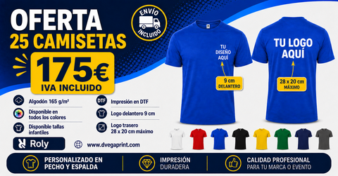 Pack 25 camisetas de algodón personalizadas