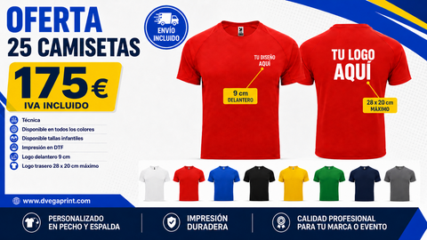 Pack 25 camisetas técnicas personalizadas