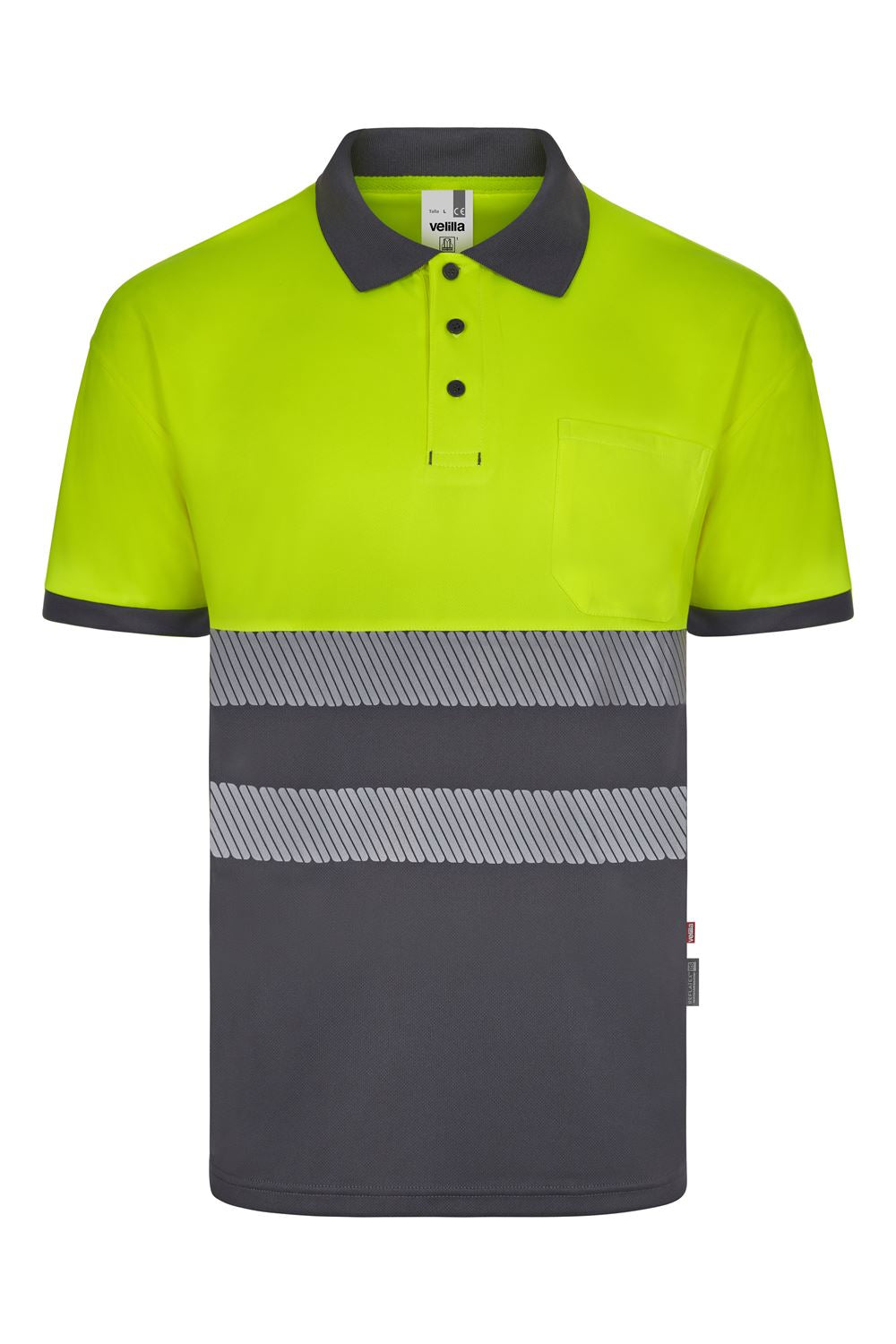 Polo poliéster reciclado bicolor manga corta cinta segmentada - imagen Velilla Group