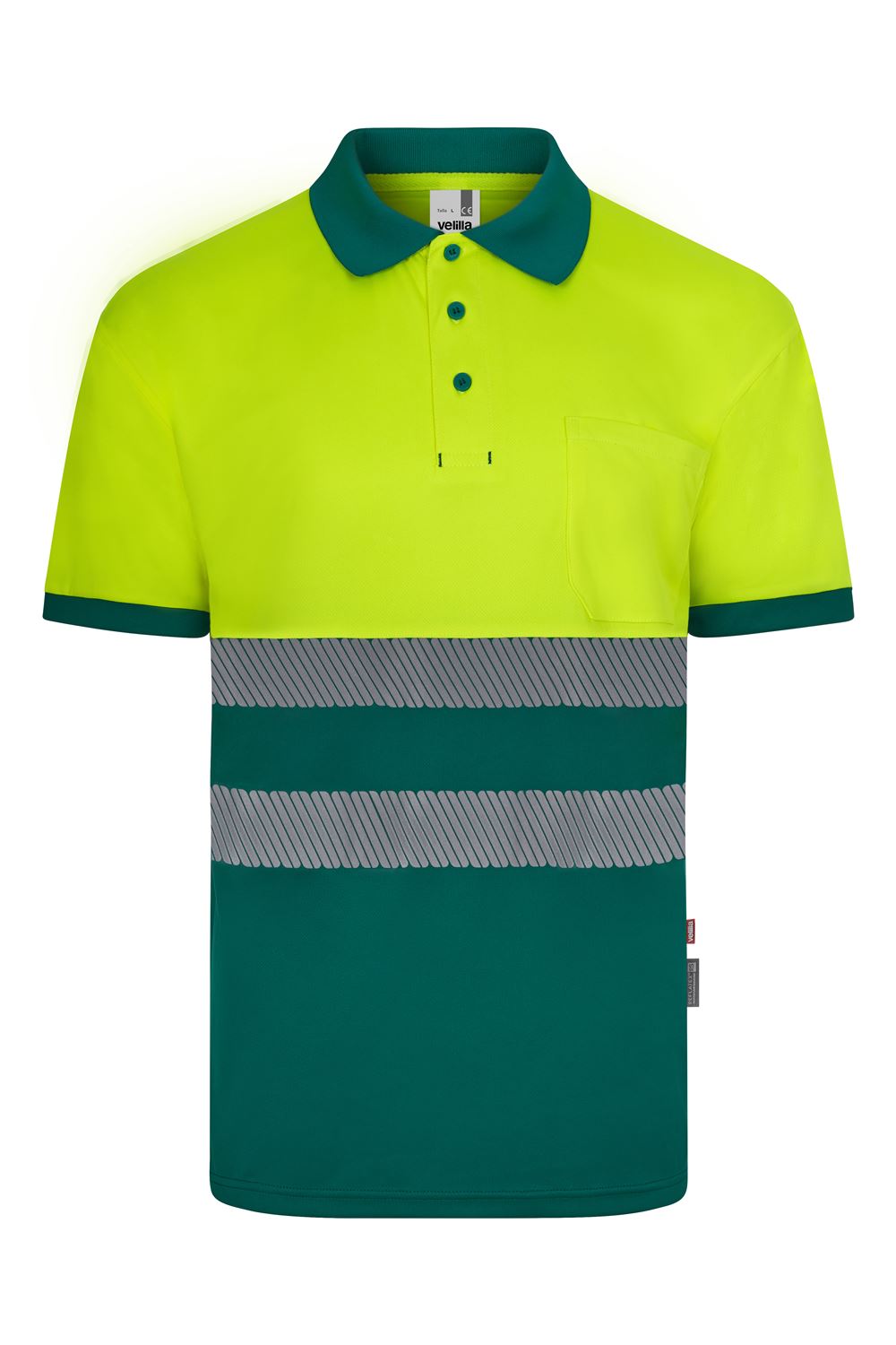 Polo poliéster reciclado bicolor manga corta cinta segmentada - imagen Velilla Group