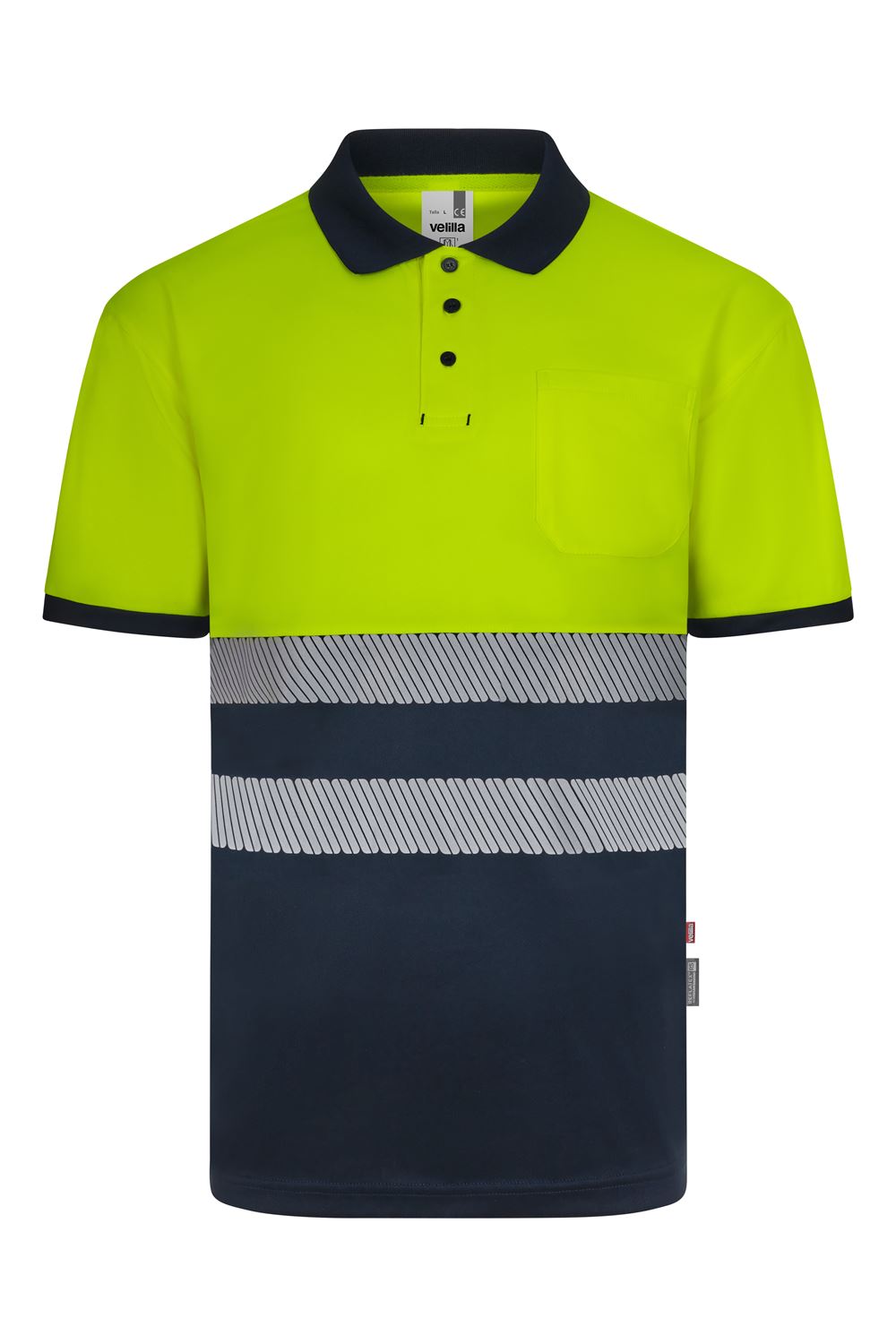 Polo poliéster reciclado bicolor manga corta cinta segmentada - imagen Velilla Group