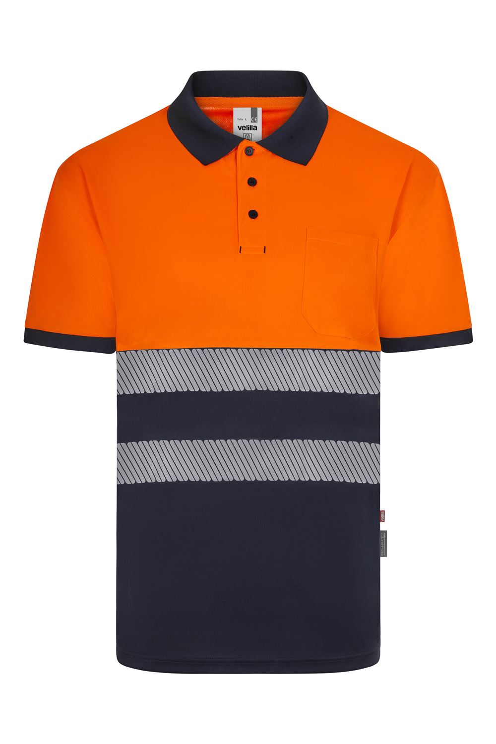 Polo poliéster reciclado bicolor manga corta cinta segmentada - imagen Velilla Group